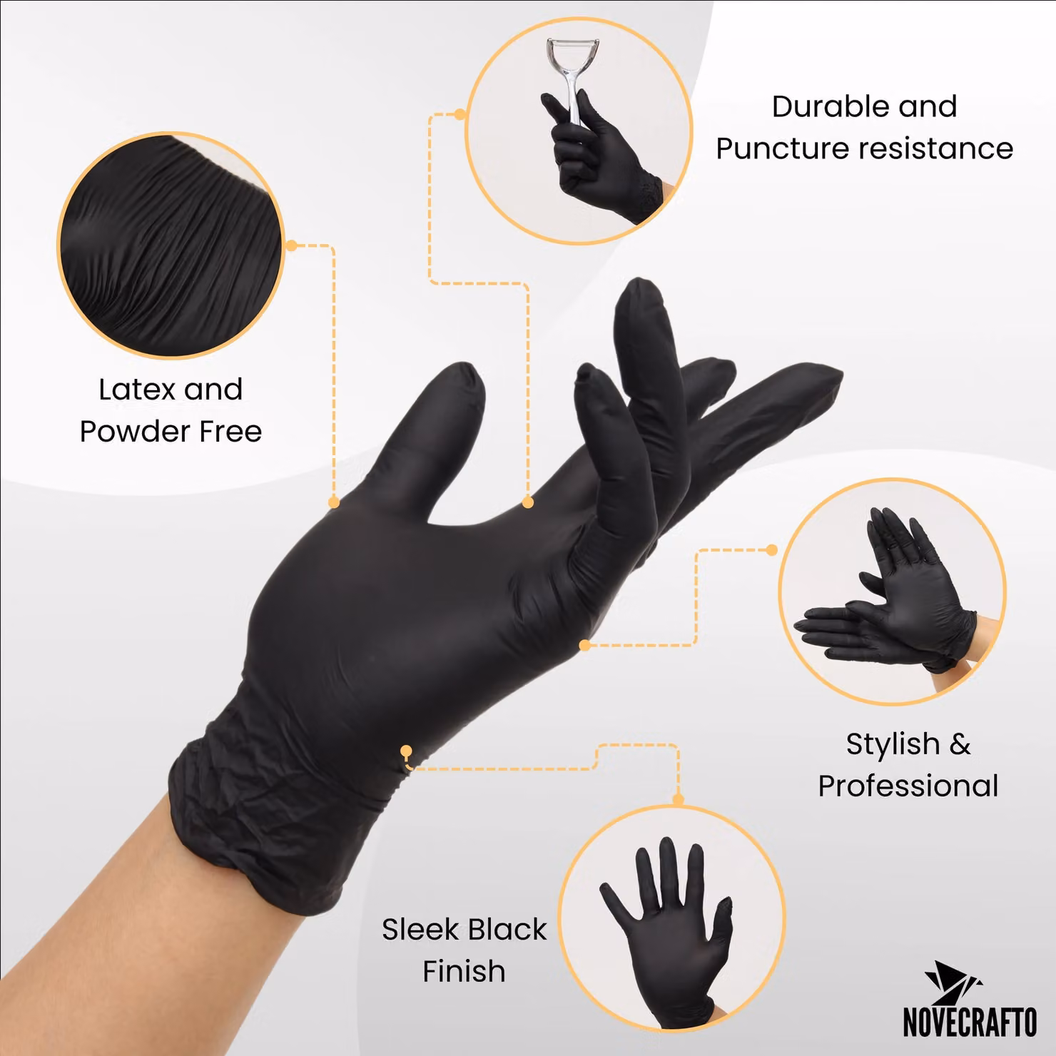Novecrafto Disposable Nitrile Gloves, Black, Small, 2 Boxes of 100 Gloves Each, Powder and Latex Free – 2
