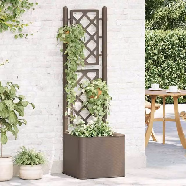 Berkfield Home Garden Raised Bed with Trellis and Self-Watering System in Dark Brown, W: 142 cm, D: 43 cm, H: 35 cm