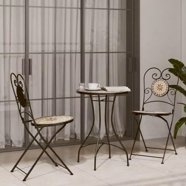 Berkfield Home Mosaic Bistro Set in Orange and White with Terracotta Ceramic and Metal – 1