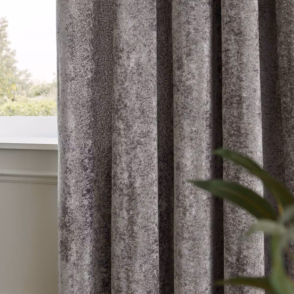 Paoletti Lustre Velvet Eyelet Curtain Pair in Grey, Width: 229 cm, Drop: 137 cm – 3