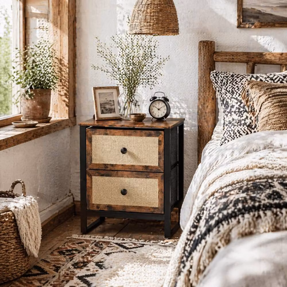 Wyld Haus Mata Coyo Rustic Brown Bedside Table with 2 Woven Drawers W/D/H: 30 x 30 x 60 cm – 2