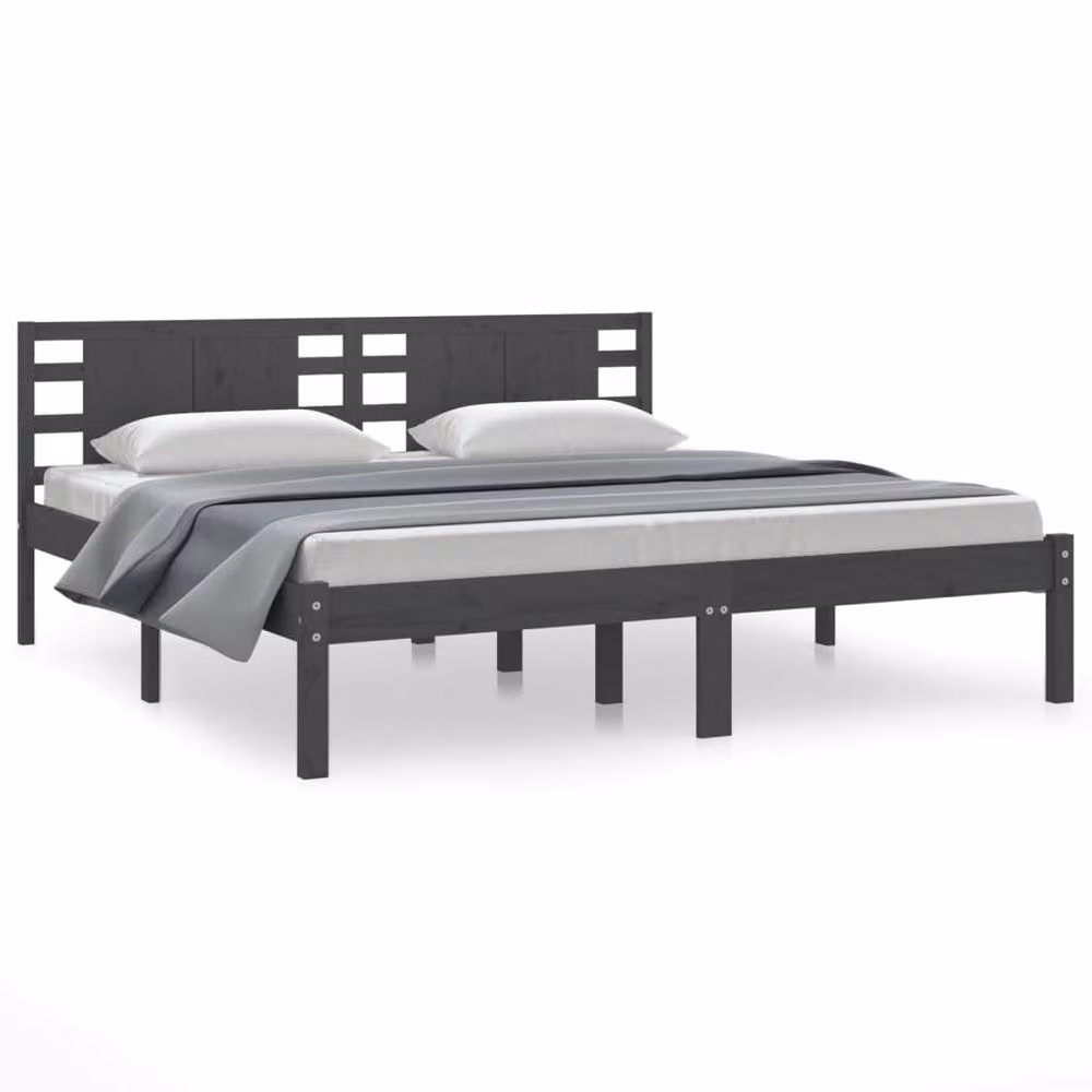 Berkfield Home Beautiful Bed Frame in Grey Solid Pine, W/D/H: 200 x 100 x 206 cm – 3