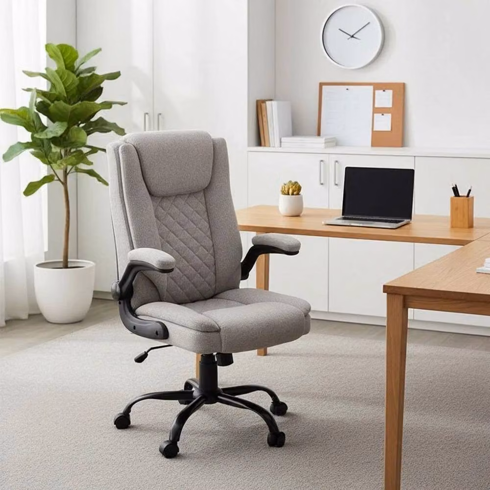 FLAVORA Grey Fabric High Back Ergonomic Executive Office Chair with Headrest and Armrests – 3