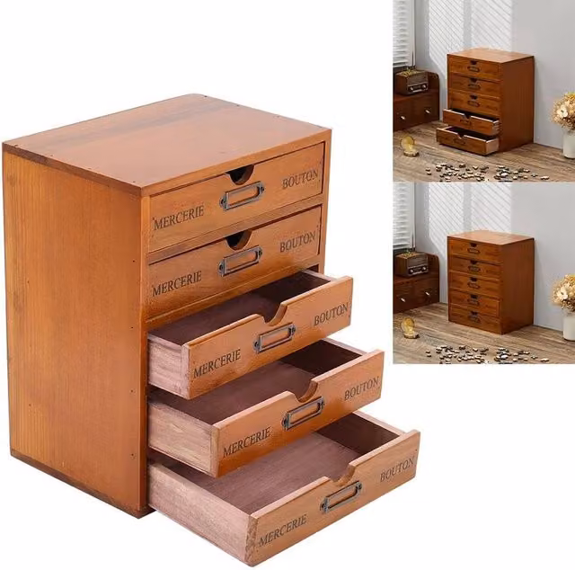 FORGEVIO Brown Wooden 5 Drawer Chest of Drawers for Home or Office – 1