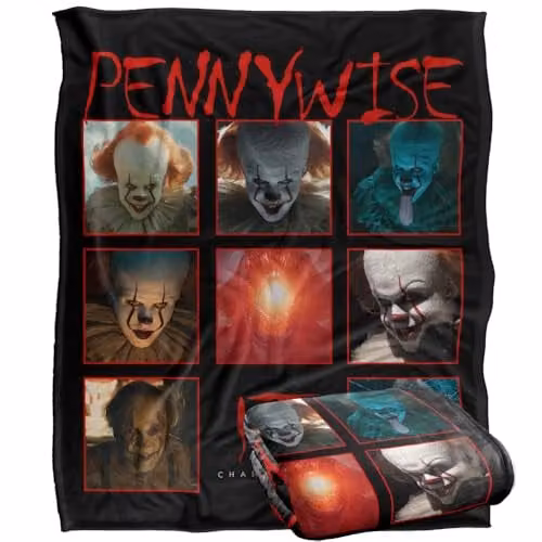 LOGOVISION It Chapter 2 Pennywise Squares Super Soft Fleece Throw Blanket, Multicolour, W: 152 cm, D: 127 cm