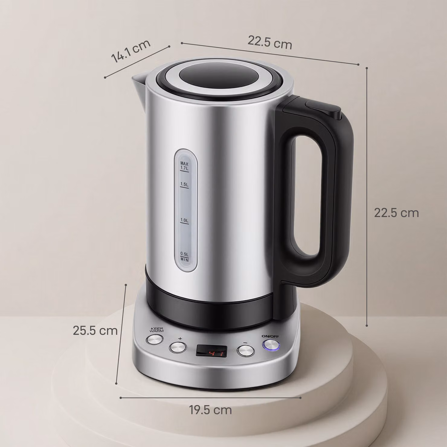 HOMCOM Electric Kettle, 1.7 l, Silver Tone, with Keep Warm Function and Limescale Filter – 3