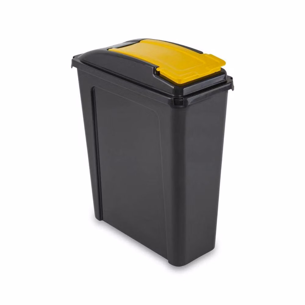 EONLION Slim Plastic Waste Recycling Bin with Lid, Yellow and Black, Height: 100 cm – 2