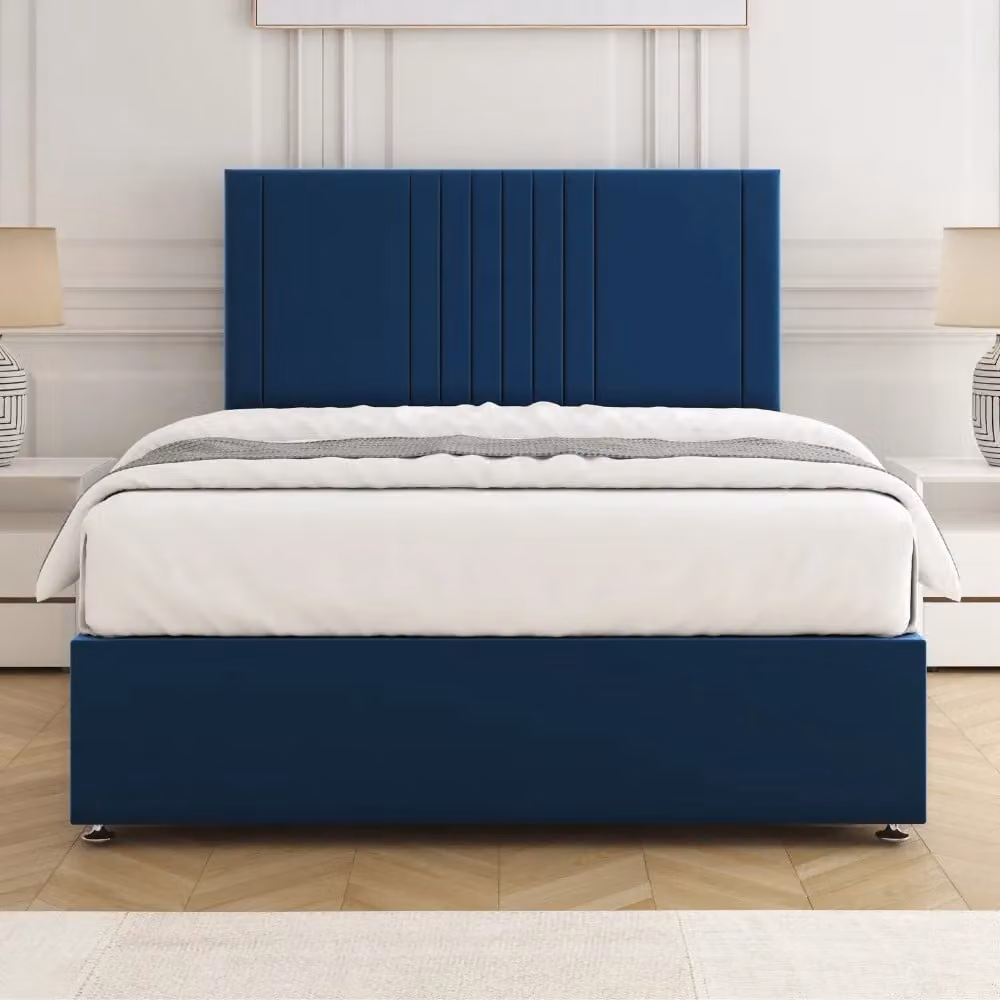 BSSPOKE Monaco Plush Velvet Single Divan Bed with 24 inch Headboard in Blue, W/D/H: 90 x 190 cm – 2