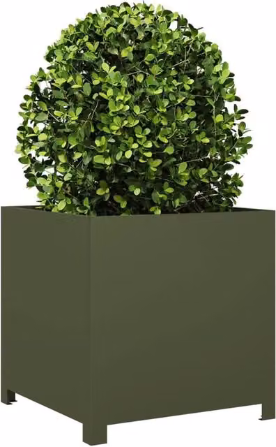 Berkfield Home Durable Steel Garden Planter Tub, Green, W/D/H: 50 x 50 x 50 cm – 1