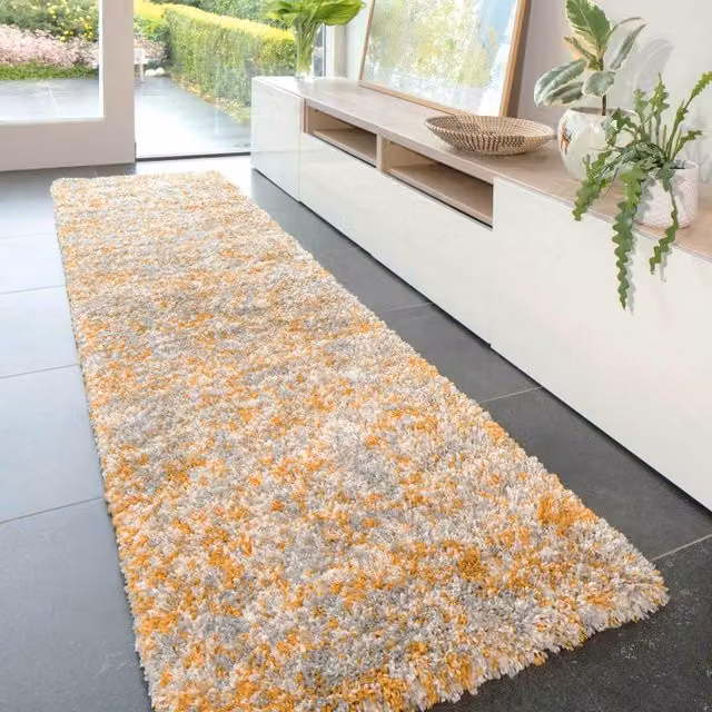 The Rug House Soft Mottled Shaggy Area Rug in Yellow and Multicolour, W: 240 cm, D: 60 cm