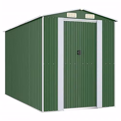 vidaXL Green Galvanised Steel Gable Garden Shed W/D/H: 192 x 357 x 223 cm