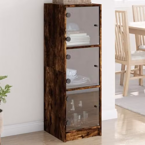 vidaXL Modern Highboard in Smoked Oak with Glass Doors, W/D/H: 35 x 37 x 109 cm – 2