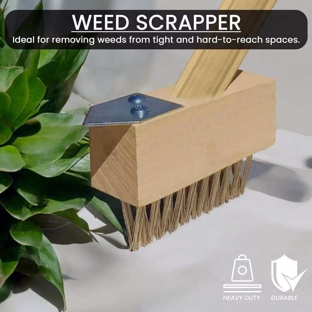 FLAVORA Long Handled Wire Weeding Brush in Sand with Telescopic Handle – 3