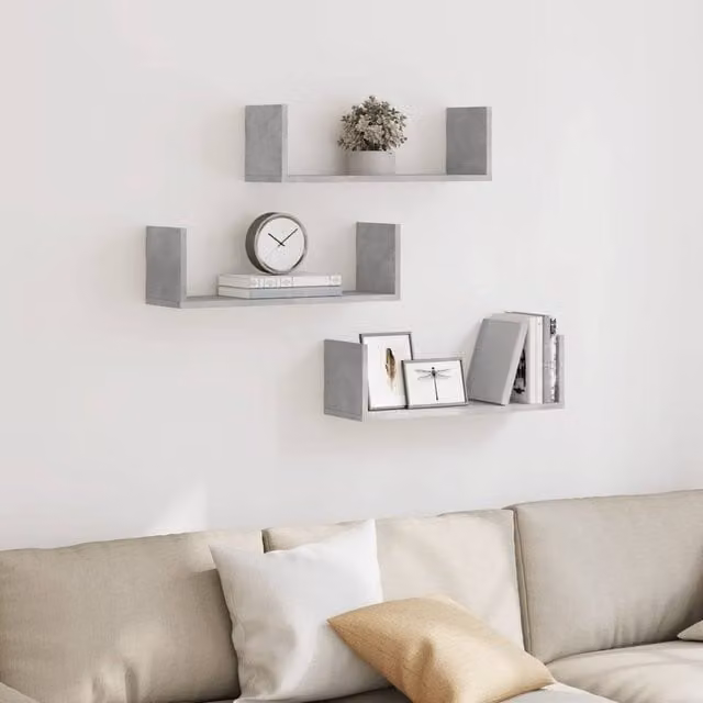 Berkfield Home Durable Wall Mounted Shelves, 3 Piece Set in Concrete Grey, W/D/H: 58 x 18 x 18 cm