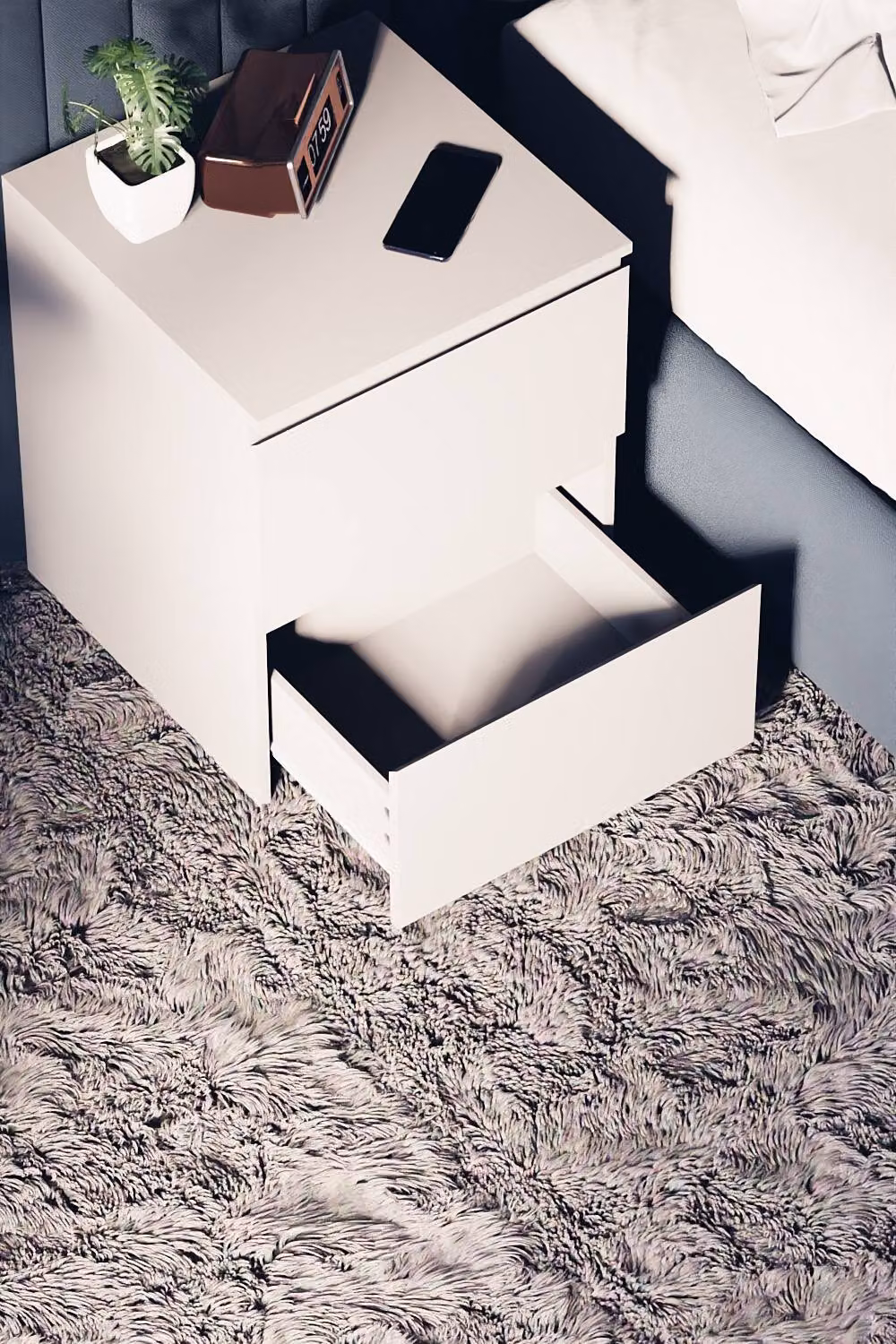 HD Designs Denver 2 Drawer Bedside Chest of Drawers in White – 5