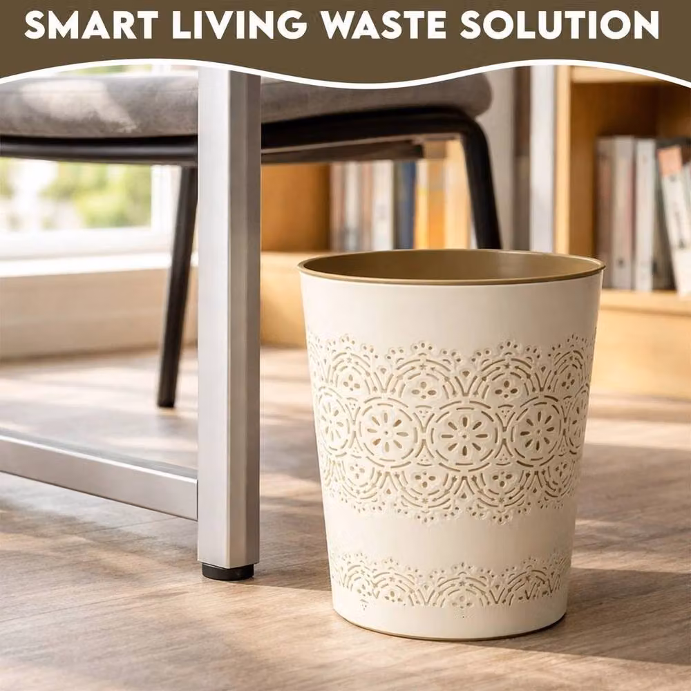PAWNORA 9 Litre Plastic Waste Paper Bin in Beige – 4