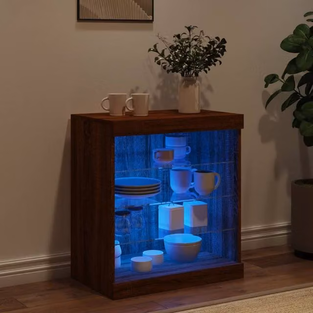 Berkfield Home Modern Sideboard with Integrated LED Lights in Brown Oak, W/D/H: 60.5 x 37 x 67 cm – 1