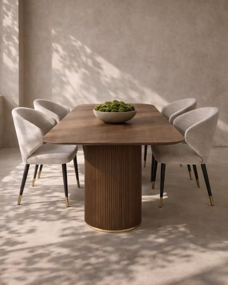 Tommy Franks Lantine 240 Round Dining Table in Walnut and Brown Wood with Metal Central Column, Diameter: 240 cm, Height: 76 cm