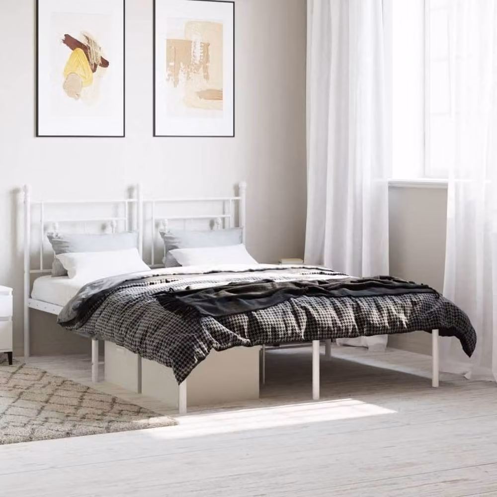 Berkfield Home Metal Bed Frame with Headboard, White, W/D/H: 135 x 190 cm – 1