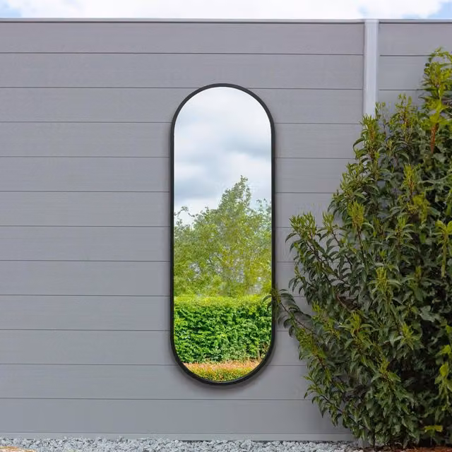 MirrorOutlet Vultus Double Arched Metal Framed Garden Wall Mirror in Black, Height: 160 cm