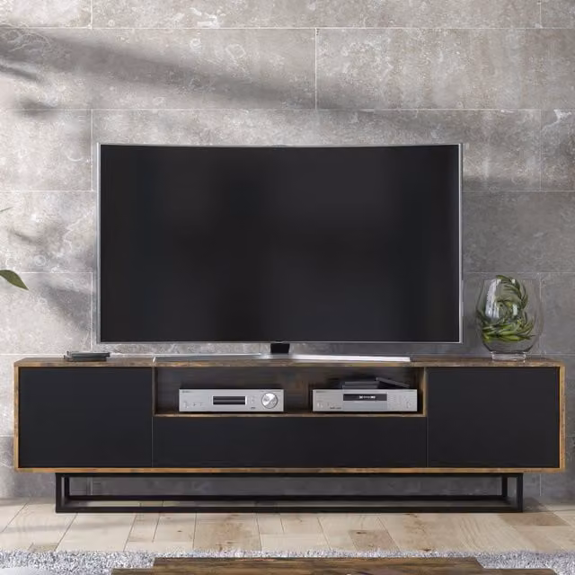 Creative Furniture Rift Industrial TV Unit, Black and White, W: 200 cm, D: 50 cm, H: 35 cm