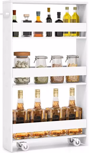 Costway 4-Tier Slim Modern Storage Cart in White Matt MDF