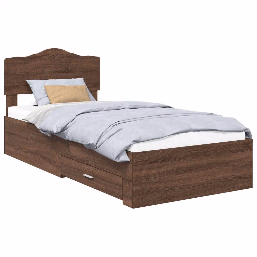 Berkfield Home Modern Bed Frame with Headboard in Brown Oak, Engineered Wood – 2