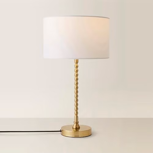 ValueLights Maeve Brushed Gold Bobble Table Lamp with White Fabric Drum Shade