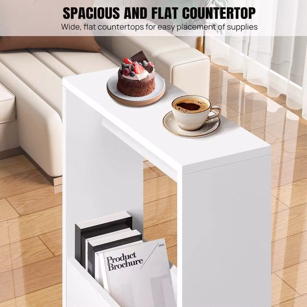 FLAVORA TypD Slim Narrow Bedside Table with Drawer and Shelf in White – 3