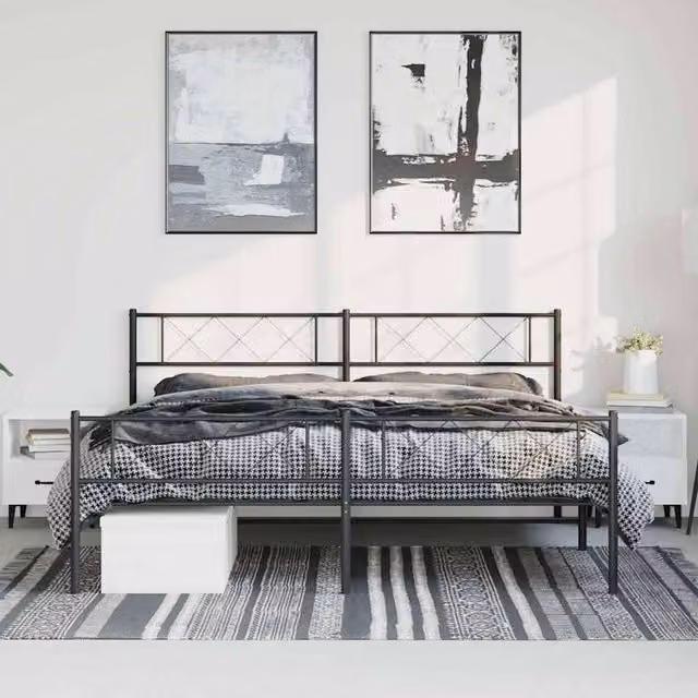 Berkfield Home Metal Bed Frame with Headboard and Footboard in Black, W/D/H: 160 x 198 x 90 cm