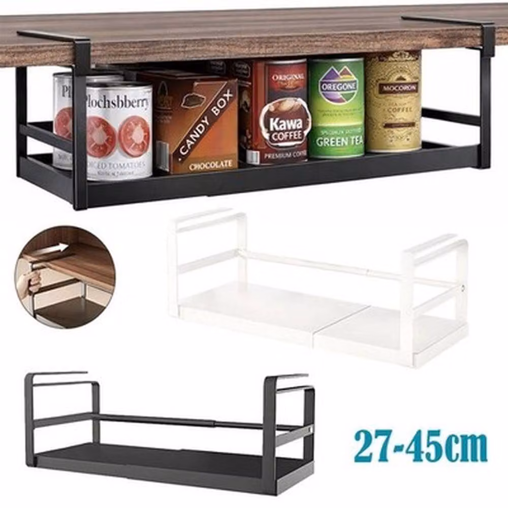 NESTLUNE Adjustable Metal Under Shelf Storage Basket, Black, W: 100 cm, D: 15 cm – 2