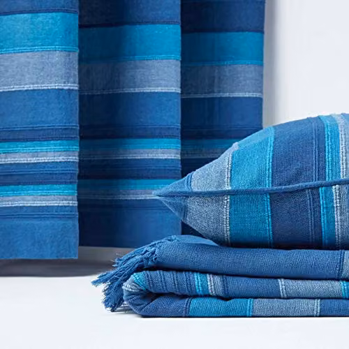 Homescapes Morocco Blue Striped Cotton Woven Throw W/D/H: 150 x 200 cm – 3