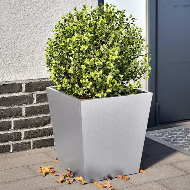 Berkfield Home Garden Galvanised Steel Planter Tubs in Grey, 2 Pack, W/D/H: 40 x 40 x 40 cm