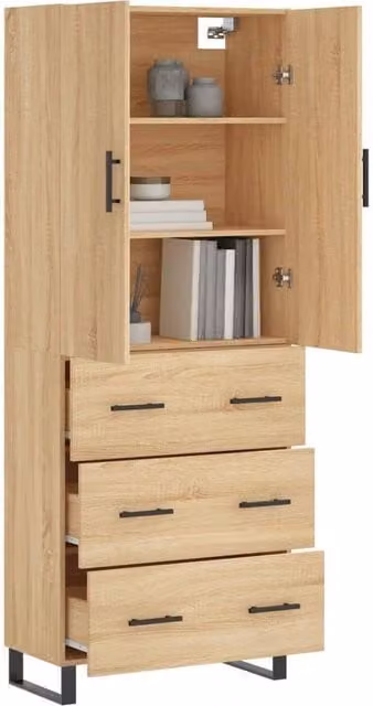 Berkfield Home Sonoma Oak Highboard in Brown, W/D/H: 69.5 x 34 x 180 cm