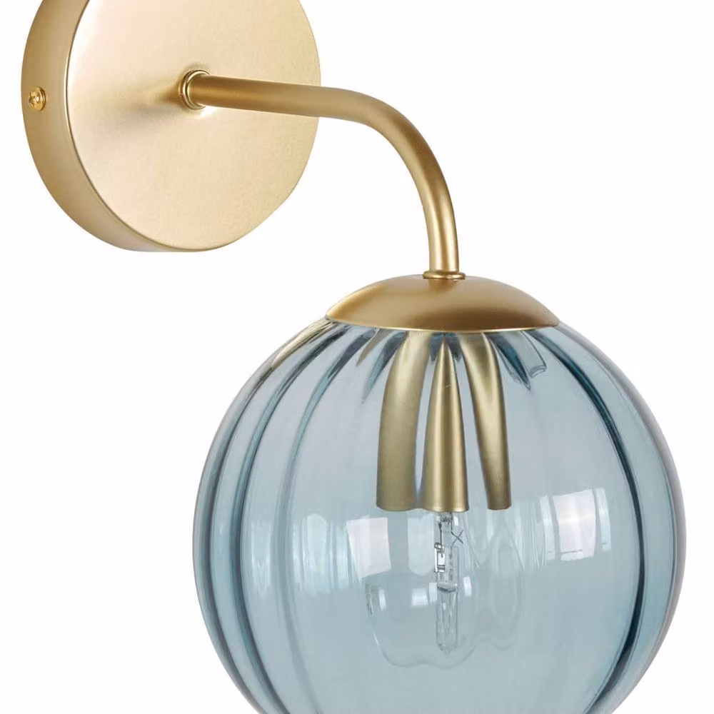 Wyld and Coco Art Deco Wall Lamp in Gold and Blue with 28 cm Glass Globe – 2