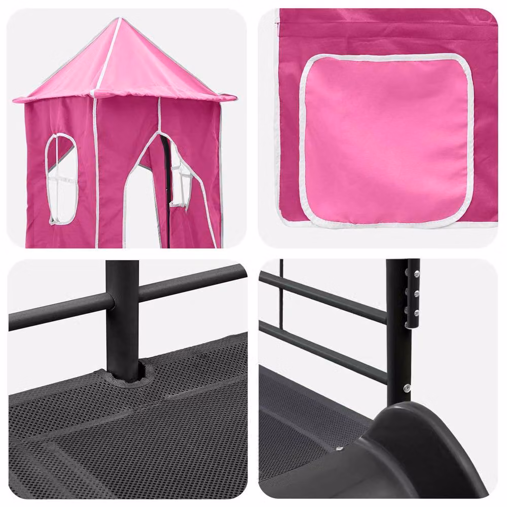 Berkfield Home Kids' Metal Loft Bed Frame in Black and Pink, W: 75 cm, L: 190 cm – 5