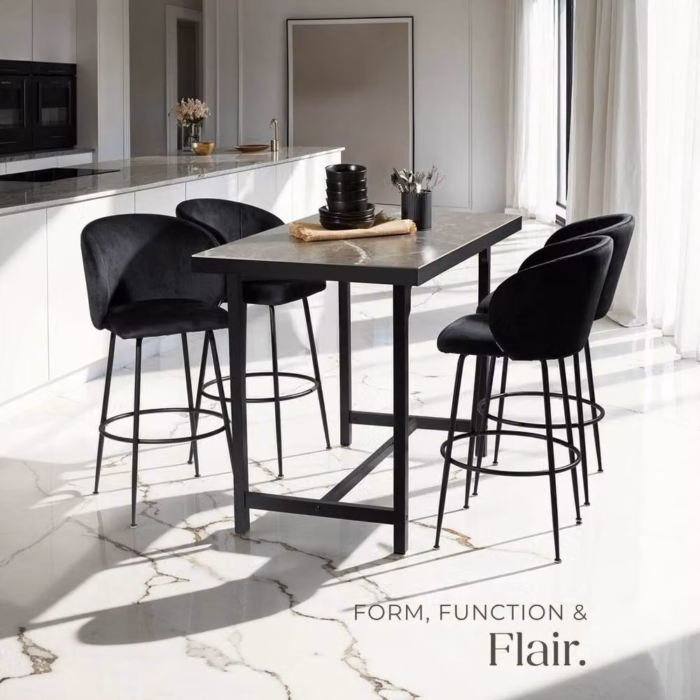 tectake Luana Bar Stool Set of 2, Black Velvet and Metal – 6