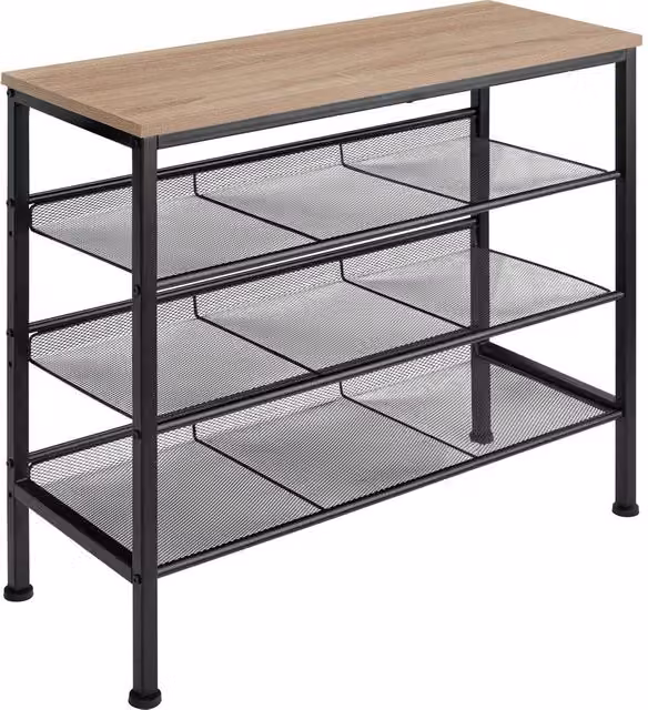 tectake 4-Tier Shoe Rack with Adjustable Shelves and Black Metal Frame in Oak, W/D/H: 75.5 x 30.5 x 69.5 cm – 7