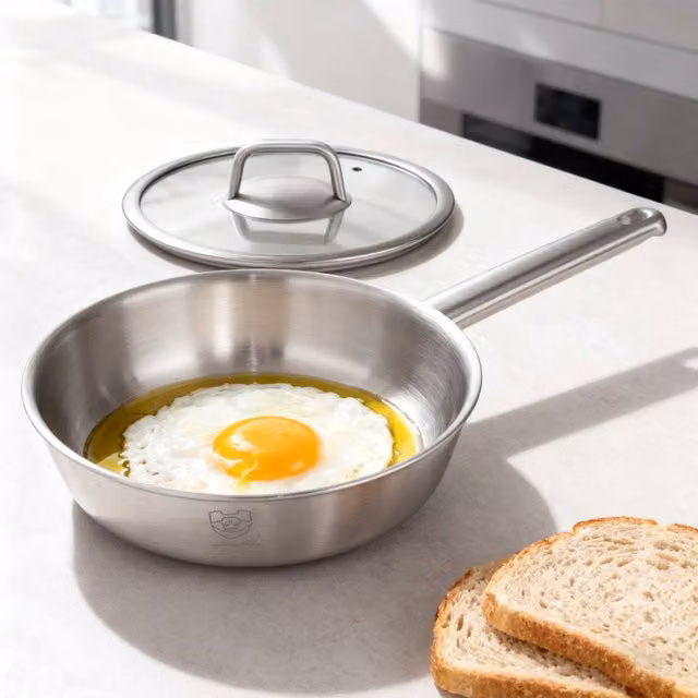 HomeKing Stainless Steel Uncoated Saute Pan, Silver, 24 cm