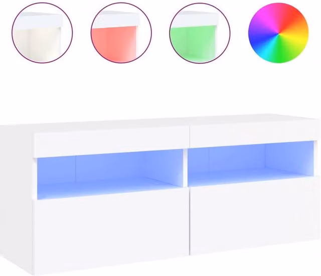 Berkfield Home Modern White Wall Mounted TV Cabinet with Integrated LED Lighting W: 100 cm, D: 40 cm, H: 40 cm