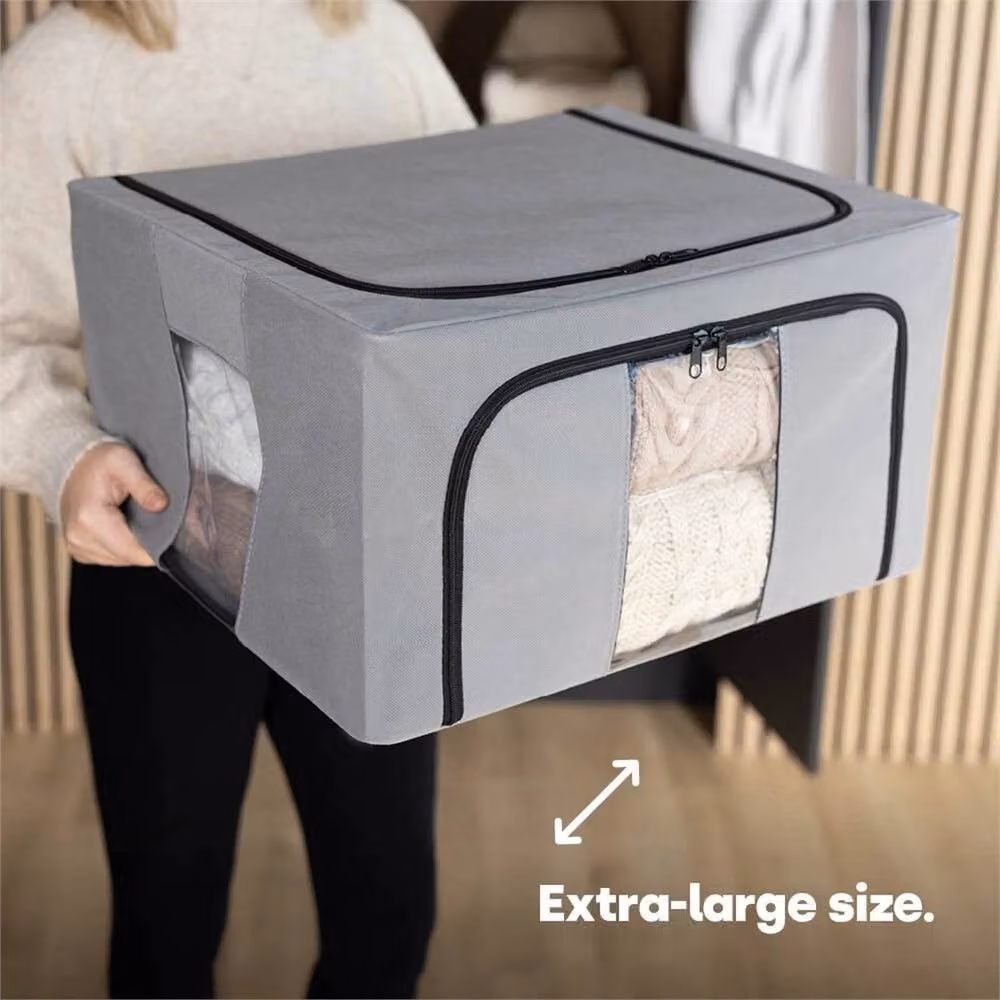Nordara 3-Piece Grey Fabric Zipped Clothes Storage Bags and Closet Organisers – 3
