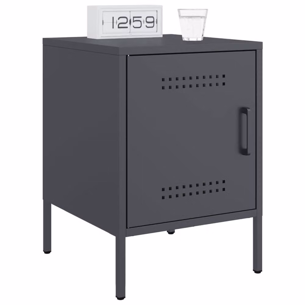 Berkfield Home Set of 2 Anthracite Metal Bedside Cabinets, W/D/H: 36 x 39 x 50.5 cm – 3
