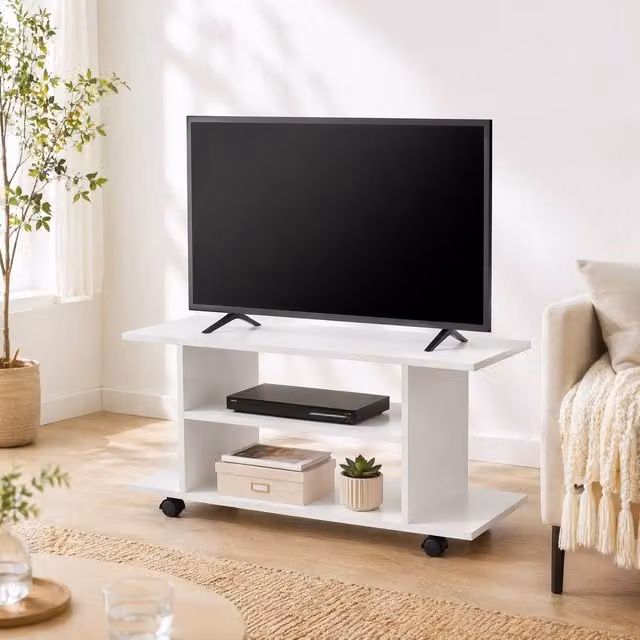 STILVORA White Minimalist TV Unit with Media Compartments and Back Panel