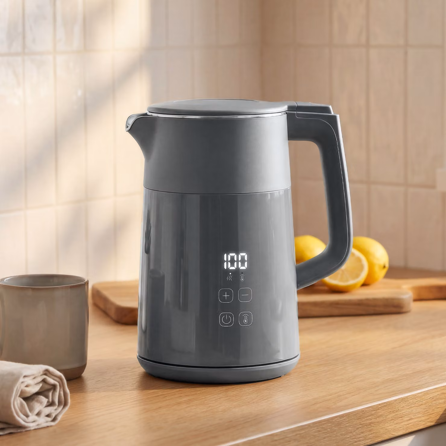 HOMCOM Electric Kettle, 1.7 l Fast Boil 3kW Water Kettle with UK Strix Thermostat, LED Display and Keep Warm Function, Grey – 2