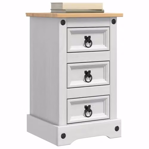 vidaXL CORONA Bedside Table in White, Solid Pine Wood, W: 35 cm, D: 32.5 cm, H: 58 cm – 1