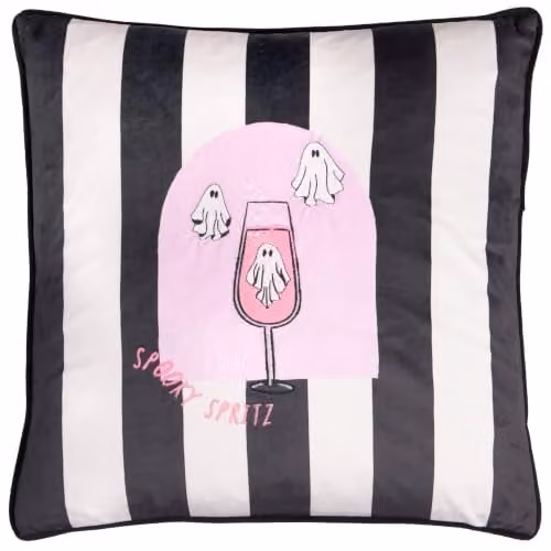 Riva Home Spooky Spritz Velvet Halloween Cushion, Black and Pink, W/D/H: 45 x 45 x 45 cm – 1