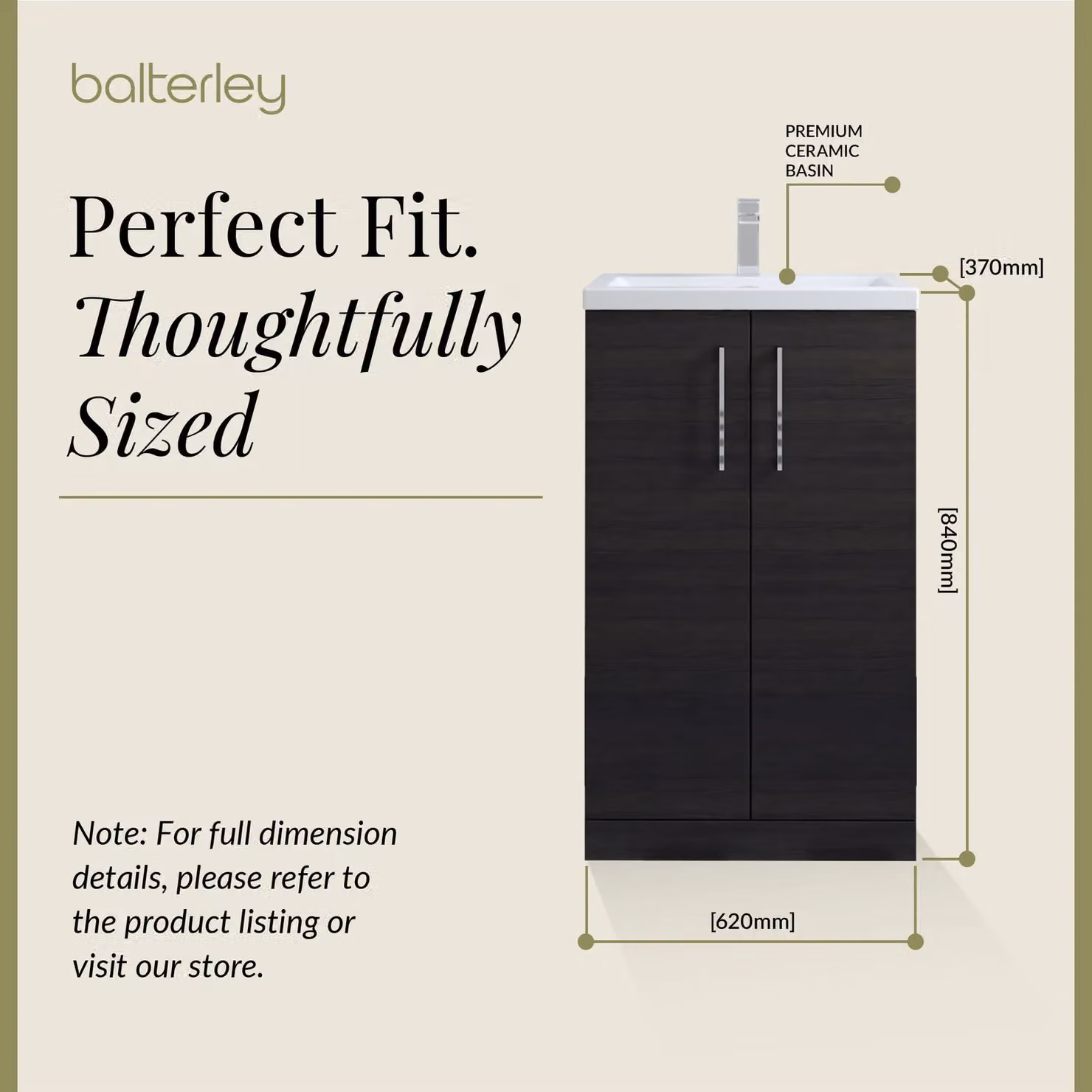 Balterley Modern Black Wood Freestanding Bathroom Vanity Basin Unit with Soft Close Hinged Doors, W: 60 cm, H: 84 cm – 4