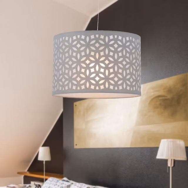 First Choice Lighting Grey Laser Cut Round Fabric Pendant Lightshade, Diameter: 30 cm – 1