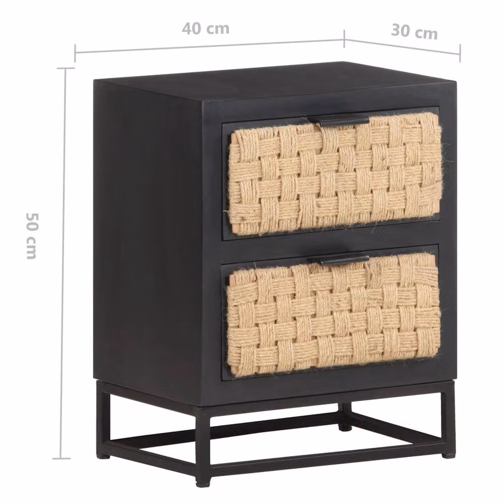 Berkfield Home Bedside Cabinet in Black Solid Mango Wood W/D/H: 40 x 30 x 50 cm – 7