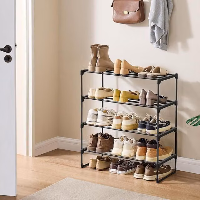 The Bazaarist 4 Tier Stackable Metal Shoe Rack, Black